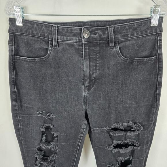 American Eagle Jeggings Women's 12 Black The Dream Jean Distressed - Picture 2 of 15